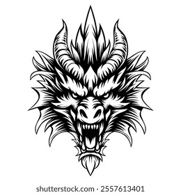 angry dragon head vector silhouette illustration on white background