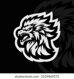 Dragão irritado mascote animal esport personagem logotipo design, preto branco