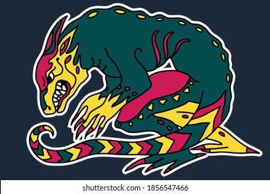 angry dragon in oriental style. colored isolated vector drawing. 