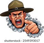 An angry drill instructor or sergeant bootcamp army soldier cartoon character 