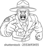 An angry drill instructor or sergeant bootcamp army soldier cartoon character 