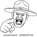 An angry drill instructor or sergeant bootcamp army soldier cartoon character 