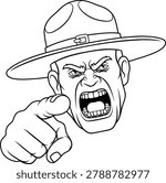 An angry drill instructor or sergeant bootcamp army soldier cartoon character 