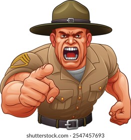 Um instrutor de broca irritado ou sargento bootcamp soldado personagem de desenho animado 