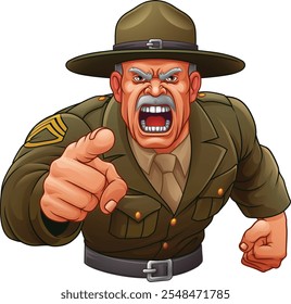 Um instrutor de broca irritado ou sargento bootcamp soldado personagem de desenho animado 