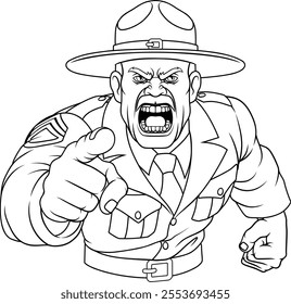 An angry drill instructor or sergeant bootcamp army soldier cartoon character 