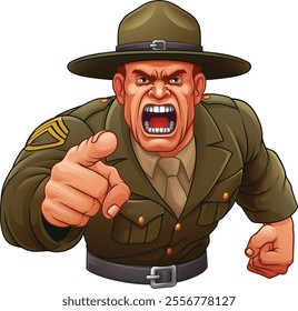 An angry drill instructor or sergeant bootcamp army soldier cartoon character 