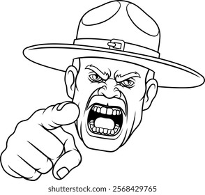 An angry drill instructor or sergeant bootcamp army soldier cartoon character 