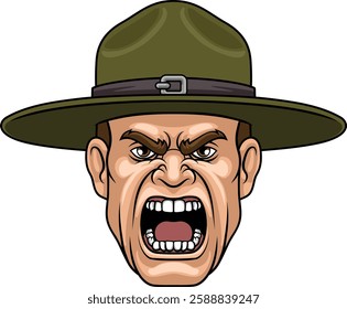 An angry drill instructor or sergeant bootcamp army soldier cartoon character