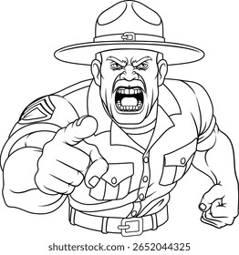An angry drill instructor or sergeant bootcamp army soldier cartoon character 