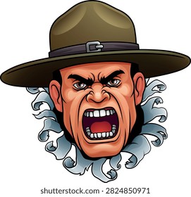 An angry drill instructor or sergeant bootcamp army soldier cartoon character