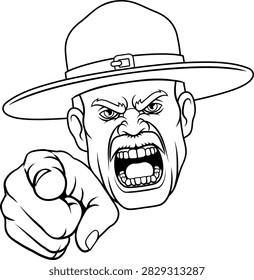 An angry drill instructor or sergeant bootcamp army soldier cartoon character
