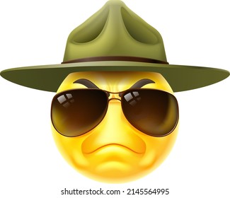 An angry drill sergeant, scout master or forest ranger emoticon cartoon face icon