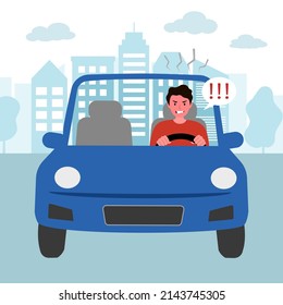 Angry driver in flat design. Road rage concept vector illustration.