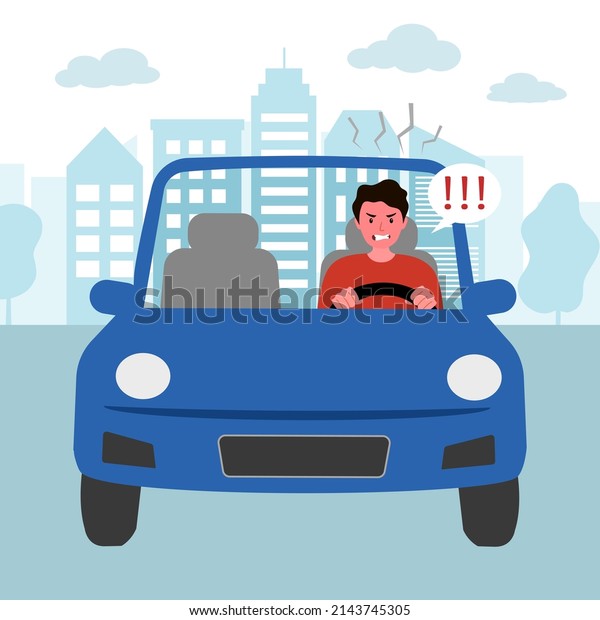 Angry driver in flat design. Road rage\
concept vector\
illustration.