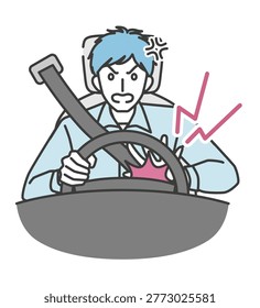 Angry driver honking horn while driving illustration