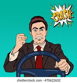 Angry Driver Man Showing his Fist Road Rage. Pop Art Vector illustration