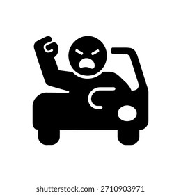 Icono enojado de la rabia del camino del conductor aislado en el fondo blanco