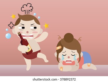 angry drunk man hit his wife cartoon vector