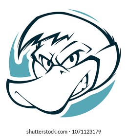 angry duck head mascot bw version