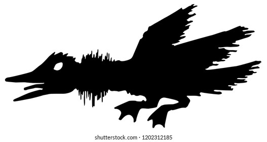 Angry duck stencil black, vector illustration, horizontal, isolated