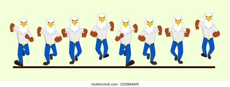 Angry Eagle Frame By Frame Front Run Cycle In School Dress Vector Illustration. Designed For, 2D  ELearning Animation, Motion Graphics, Infographics, Animated Posters