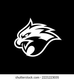 Angry eagle head logo design. Bird, falcon or hawk vector icon on dark background