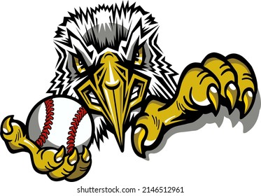 angry eagle mascot holding baseball for school, college or league	