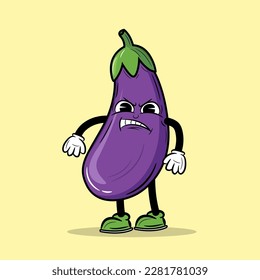 Angry eggplant cartoon character vector illustration