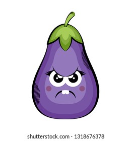 Angry eggplant cartoon. Colored sketch. Vector illustration design