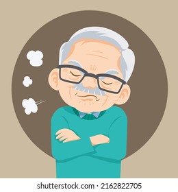 angry elderly man arms crossed.Senior man facial expression illustration elderly man grandpa