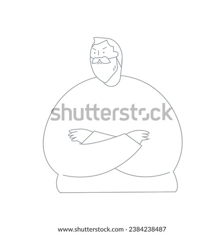 An angry elderly man with his arms crossed.