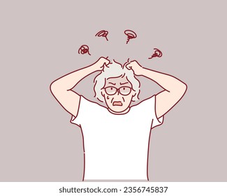 angry elderly woman. Hand drawn style vector design illustrations.