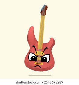 angry electric guitar mascot illustration. fun and playful concept. hobby, interest, lifestyle, song, singer, sound, and music themes