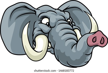 An angry elephant cartoon animal sports mascot