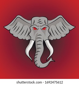 elefante enojado con la cabeza en un fondo rojo con los ojos rojos