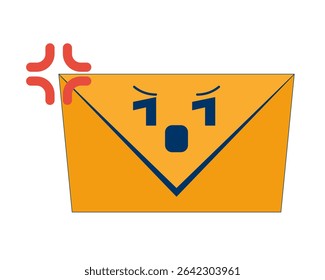 Angry email envelope expressing frustration 2D cartoon object. Spam phishing scam. Frustrating digital communication. Inbox stress isolated element flat vector clip art on white. Spot illustration
