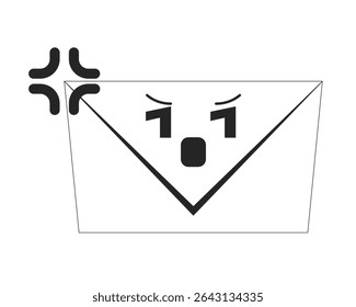 Angry email envelope expressing frustration 2D line object. Spam phishing scam. Frustrating digital communication. Inbox stress isolated clipart vector ink outline item. Monochrome spot illustration