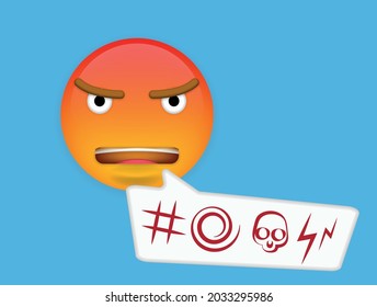 Angry emoji curse emoticon. Swear word reaction bad emoji face icon