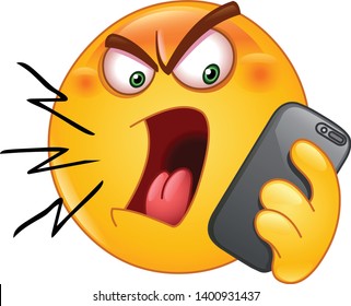 Angry emoji emoticon shouting on the phone