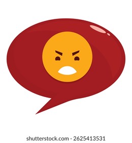 Angry emoji expressing negative emotions within a red speech bubble conveys a strong sense of displeasure and frustration