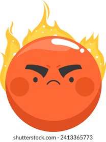 Angry emoji face with flames. Furious orange emoticon with fire on head expressing rage. Emotion and facial expression concept vector illustration.