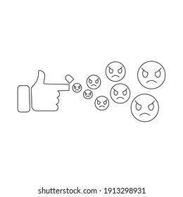 Angry Emoji, Finger And Hand Sad Line Icon, Feelings Or Emotions, Vector, Black And White