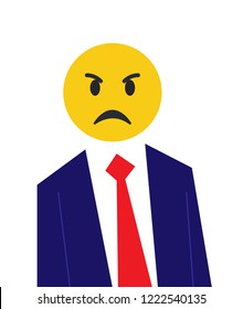 Angry Emoji head man. Vector illustration of a man with emoji face instead of head