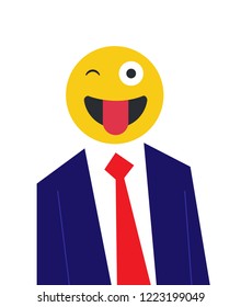 Angry Emoji head man. Vector illustration of a man with emoji face instead of head