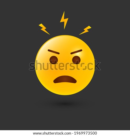 Angry Emoji Icon. Negative Thinking and Attitude. Angry Emotion and Reaction of Yellow Emoji. Bad Behavior and Mad Face. Customer Feedback. Unhappy Client icon. Vector illustration.