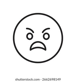 Angry emoji line icon. Aggression. Smiley sign. Emotion symbol. Vector illustration. Editable stroke. Flat design. Isolated on a white background.
