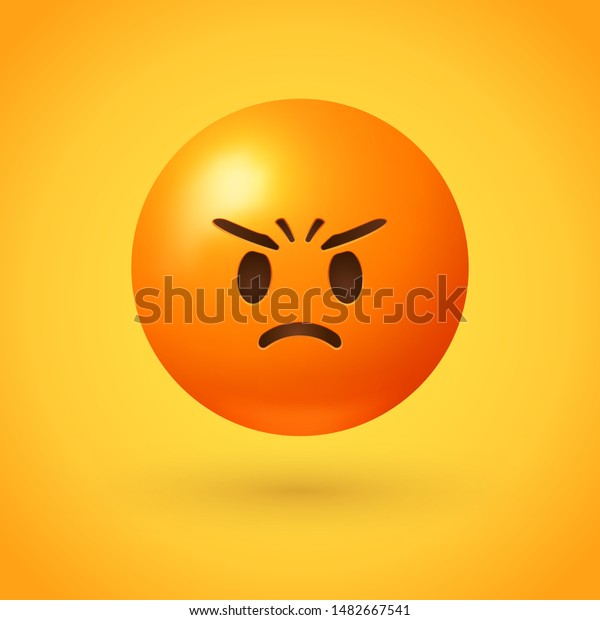 Angry emoji with red face, frowning mouth, eyes
and eyebrows scrunched  in anger with furrow lines on forehead -
conveys varying degrees of anger, from grumpiness and irritation to
disgust and outrage