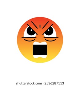 Angry emoji shouting isolated on white background, mad emoticon yelling. Vector illustration.