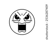 Angry emoji shouting line icon isolated on white background, mad emoticon yelling. Vector illustration.